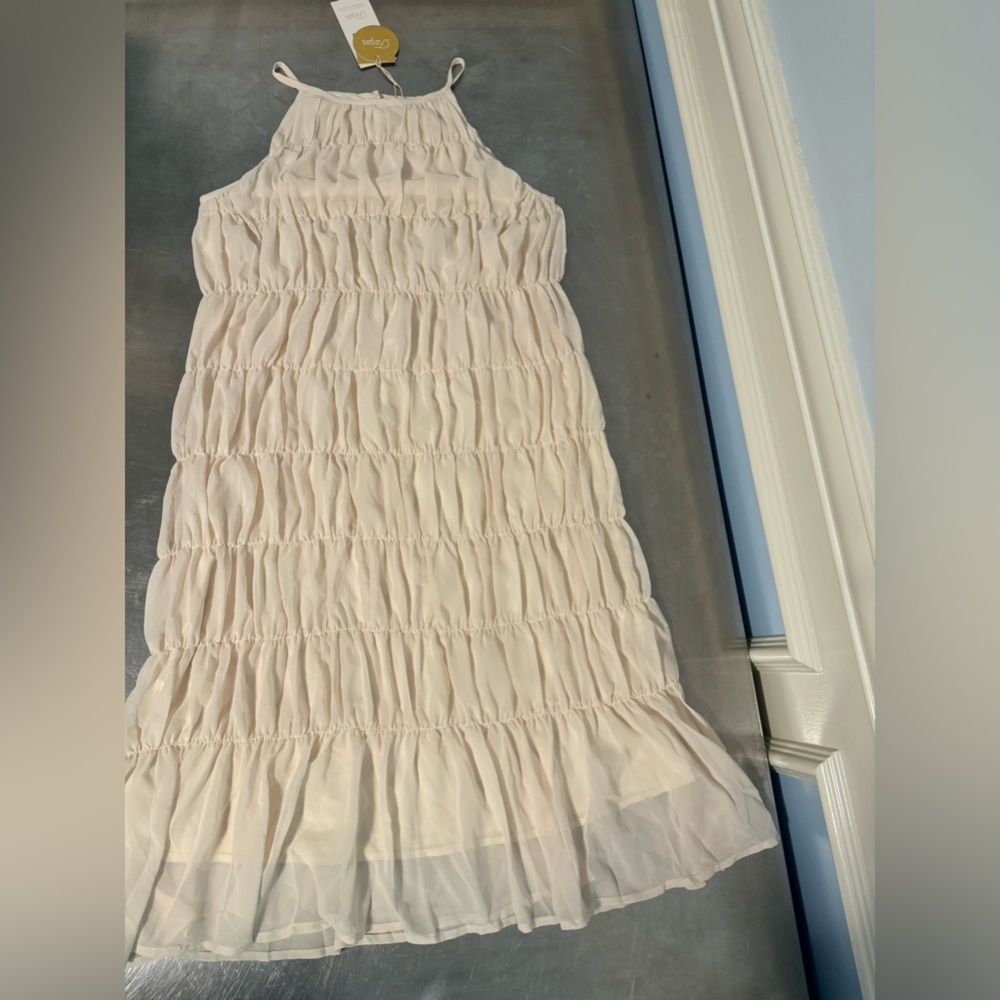 Fanpn - rouched tiered sheer midi dress - Picture 5 of 14
